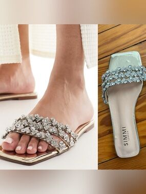 NWT ASOS Simmi embellished flat sandals in gold